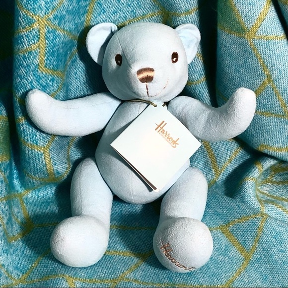 Harrods Other - Harrods Knightbridge Rare Blue Herbal Jointed Plush Teddy Bear 10”